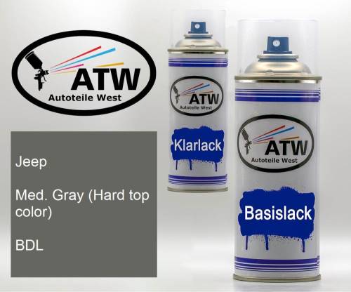 Jeep, Med. Gray (Hard top color), BDL: 400ml Sprühdose + 400ml Klarlack - Set, von ATW Autoteile West.